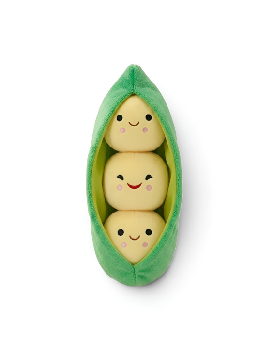 Cute Pea in a Pod Plush Toy 25cm – Soft Stuffed Vegetable Pillow with 3 Removable Peas Yellow ST14493.