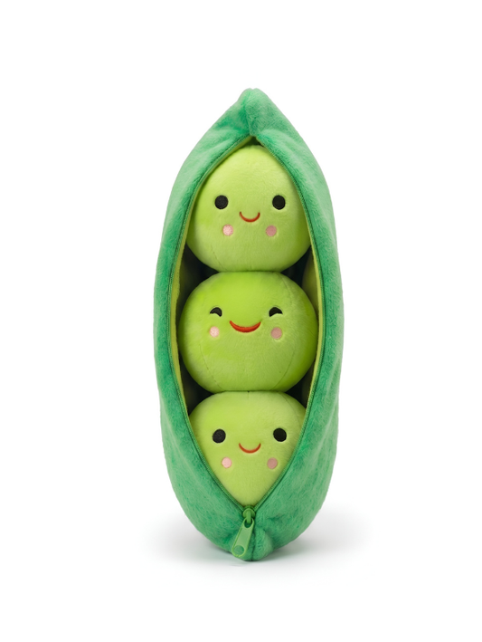 Cute Pea in a Pod Plush Toy 25cm – Soft Stuffed Vegetable Pillow with 3 Removable Peas Green ST14493.