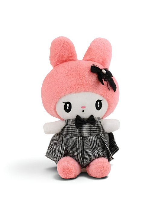 Cute Pink Bunny Plush Toy with Plaid Dress & Bow 10 Inch – Soft Stuffed Animal Doll ST13985