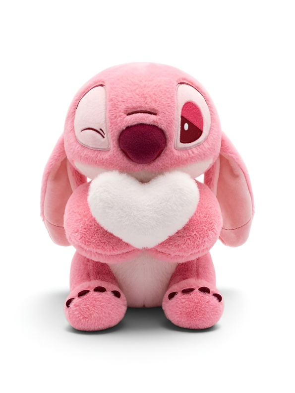 Cute Pink Disney Soft Toy with Fluffy White Heart 10-Inch – Cute Winking Stuffed Animal ST15960