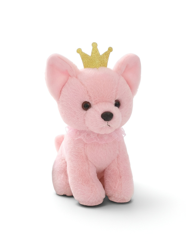 Cute Pink Puppy Soft Toy with Gold Crown & Pink Rruff – 8-Inch Stuffed Animal Plushie for Kids and Girls ST11091