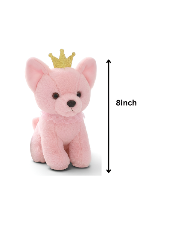 Cute Pink Puppy Soft Toy with Gold Crown & Pink Rruff – 8-Inch Stuffed Animal Plushie for Kids and Girls ST11091