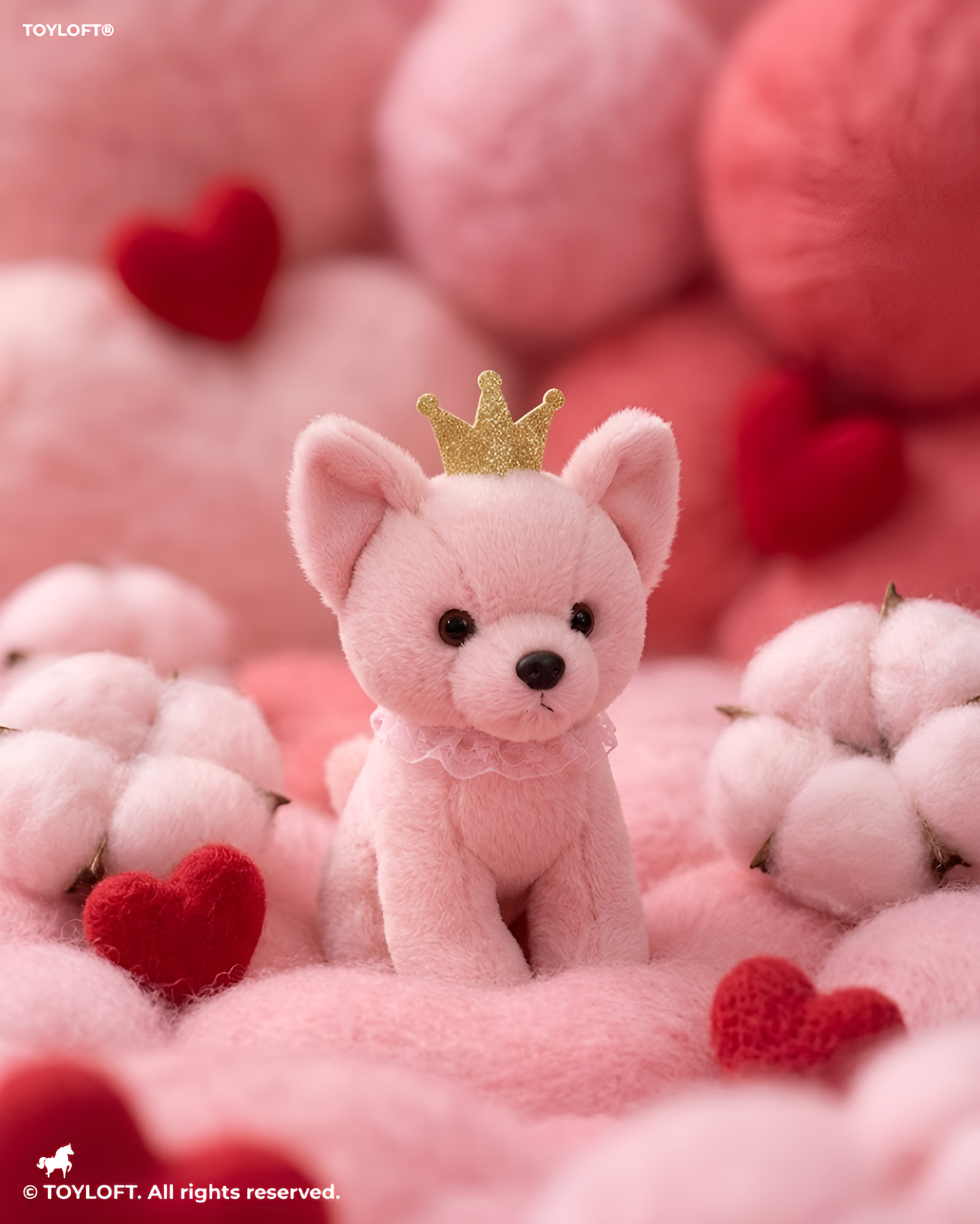 Cute Pink Puppy Soft Toy with Gold Crown & Pink Rruff – 8-Inch Stuffed Animal Plushie for Kids and Girls ST11091