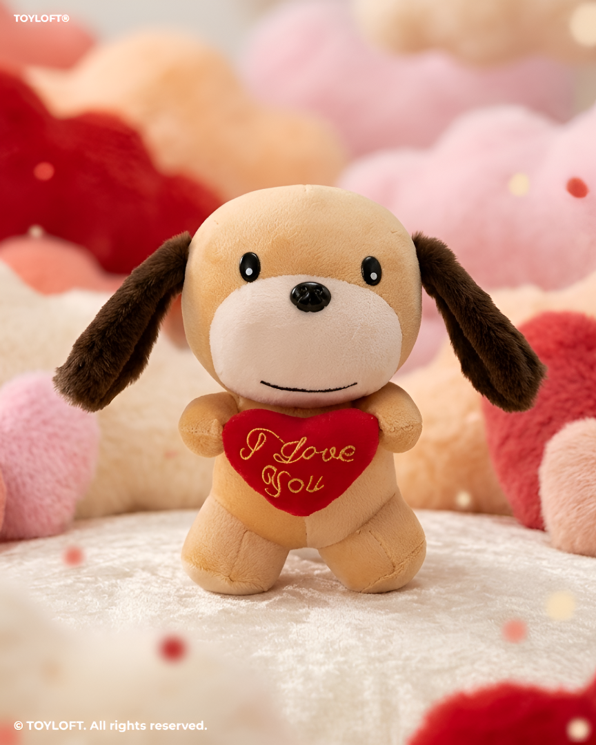Cute Puppy Dog Plush Toy with Red “I Love You” Heart – 7 Inch Soft Stuffed Animal ST15029.