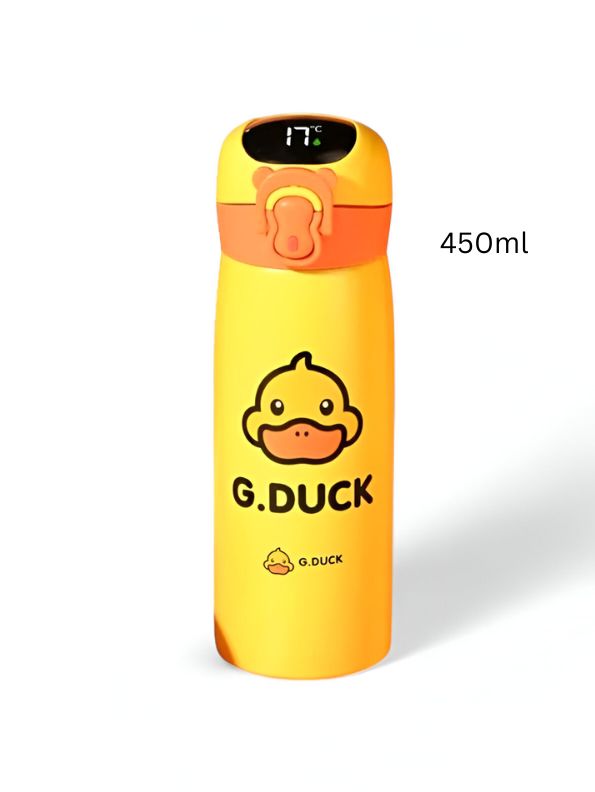 CuteQuack – Cute Duck Print Temperature Water Bottle for Kids | 450ml Stainless Steel Push Button Flask NOV8340.