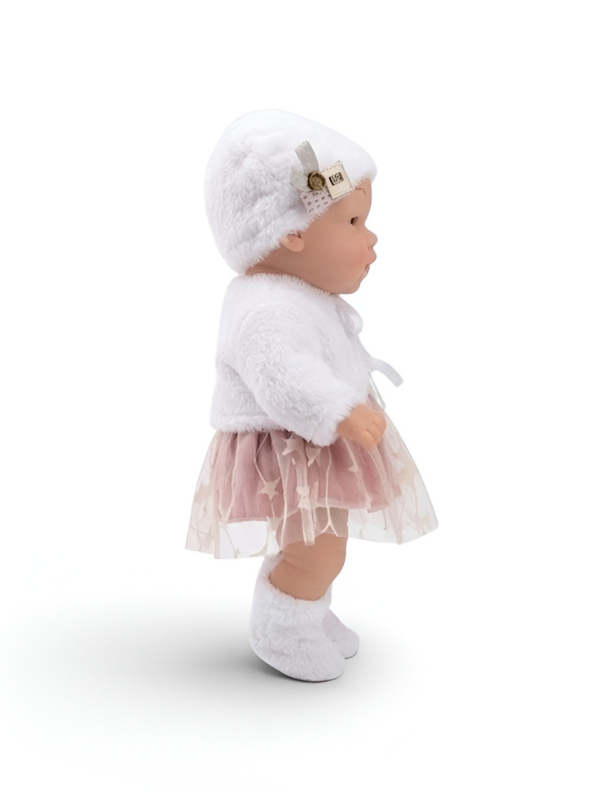 Cute Realistic Newborn Baby Doll with White Fur Jacket & Pink Star Skirt LMI13287.