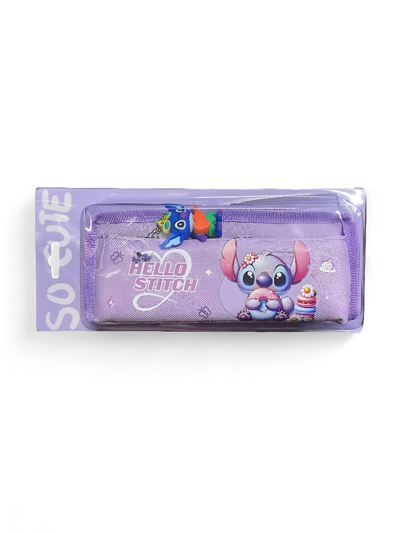 Cute Stitch Pencil Pouch & Stationery Case | Purple Disney "Hello Stitch" Pen Organizer | Zippered Kids School Supply Gift NOVHBC-1881006.