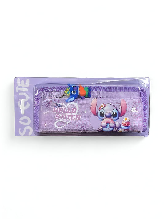 Cute Stitch Pencil Pouch & Stationery Case | Purple Disney "Hello Stitch" Pen Organizer | Zippered Kids School Supply Gift NOVHBC-1881006.