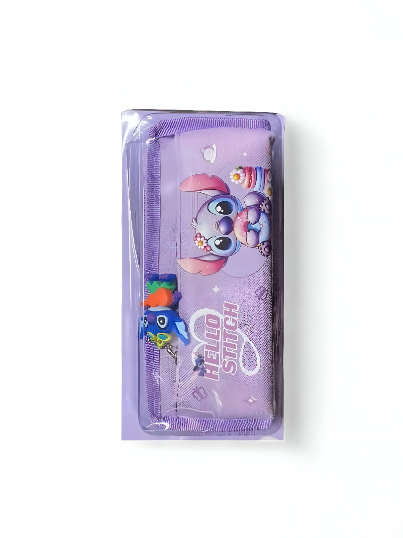 Cute Stitch Pencil Pouch & Stationery Case | Purple Disney "Hello Stitch" Pen Organizer | Zippered Kids School Supply Gift NOVHBC-1881006.
