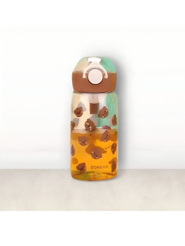 Brown - Cute Animal Printed Water Bottle for School Kids – 400ml Leakproof & Durable | Perfect for Boys & Girls NOV1720.