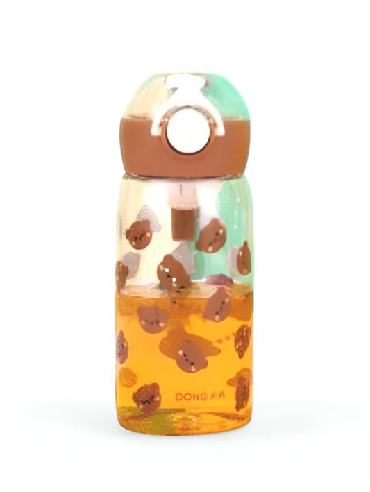 Brown - Cute Animal Printed Water Bottle for School Kids – 400ml Leakproof & Durable | Perfect for Boys & Girls NOV1720.