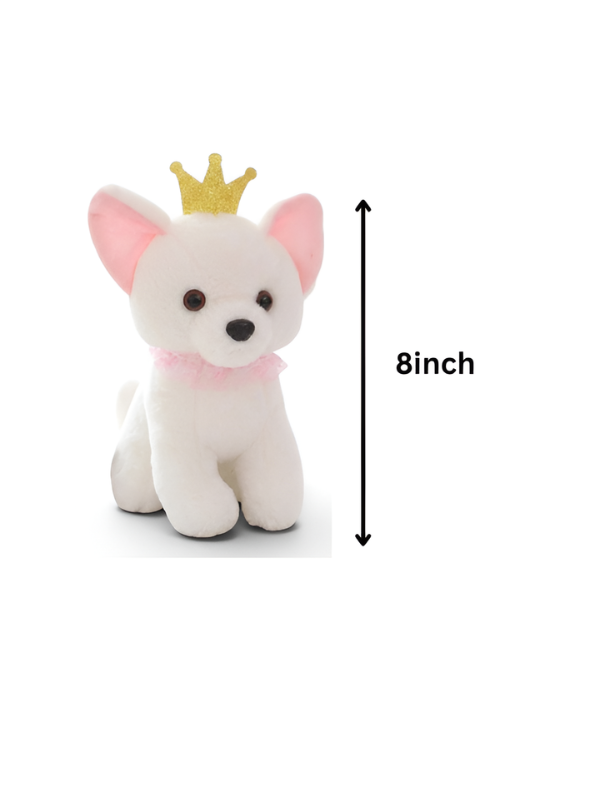 Cute White Puppy Soft Toy with Gold Crown & Pink Rruff – 8-Inch Stuffed Animal Plushie for Kids and Girls ST11091