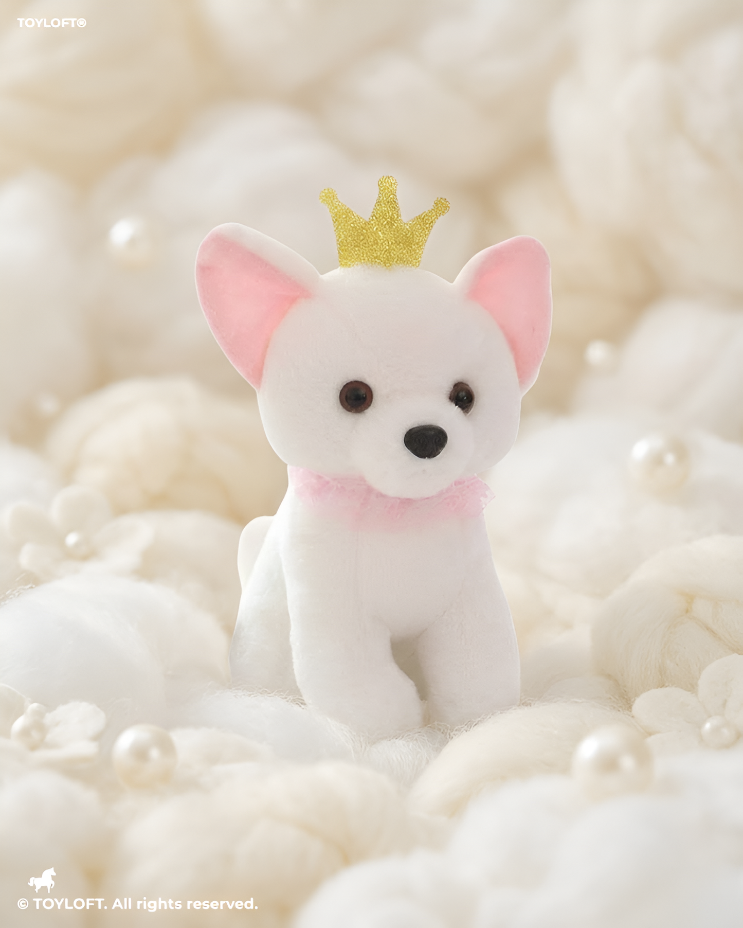 Cute White Puppy Soft Toy with Gold Crown & Pink Rruff – 8-Inch Stuffed Animal Plushie for Kids and Girls ST11091