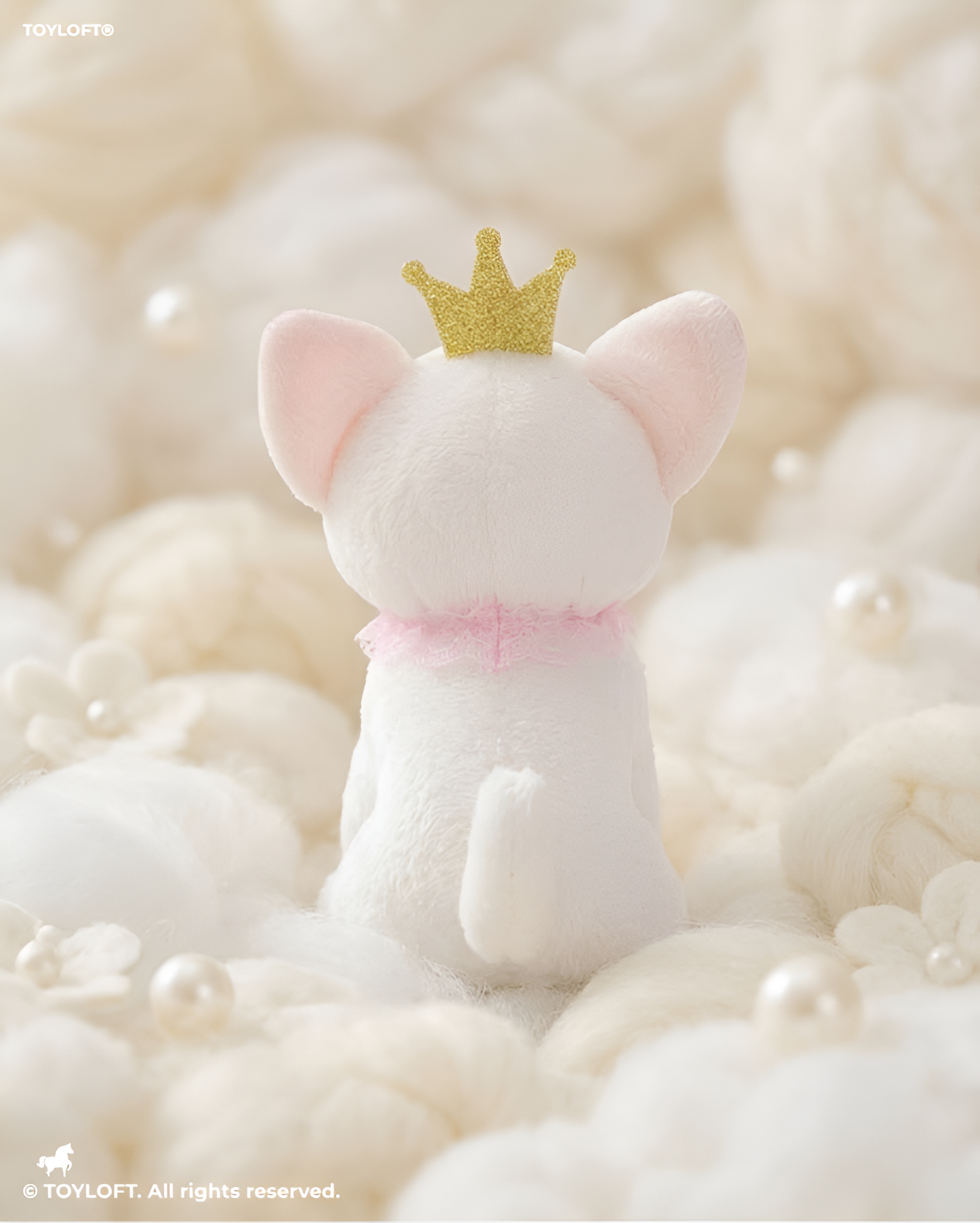 Cute White Puppy Soft Toy with Gold Crown & Pink Rruff – 8-Inch Stuffed Animal Plushie for Kids and Girls ST11091