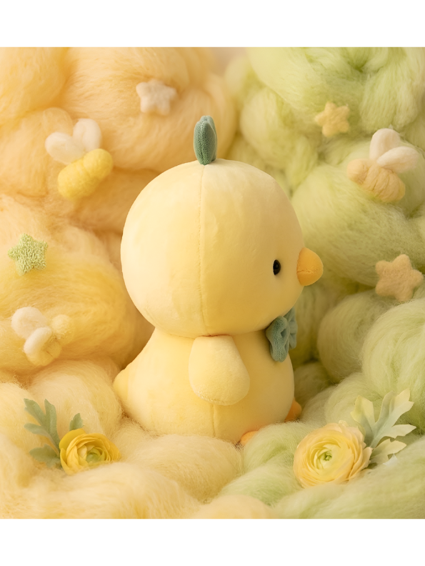 Cute Yellow Chick Plush Toy 8 Inch – Soft Duckling Stuffed Animal with Green Bow Tie ST15763.
