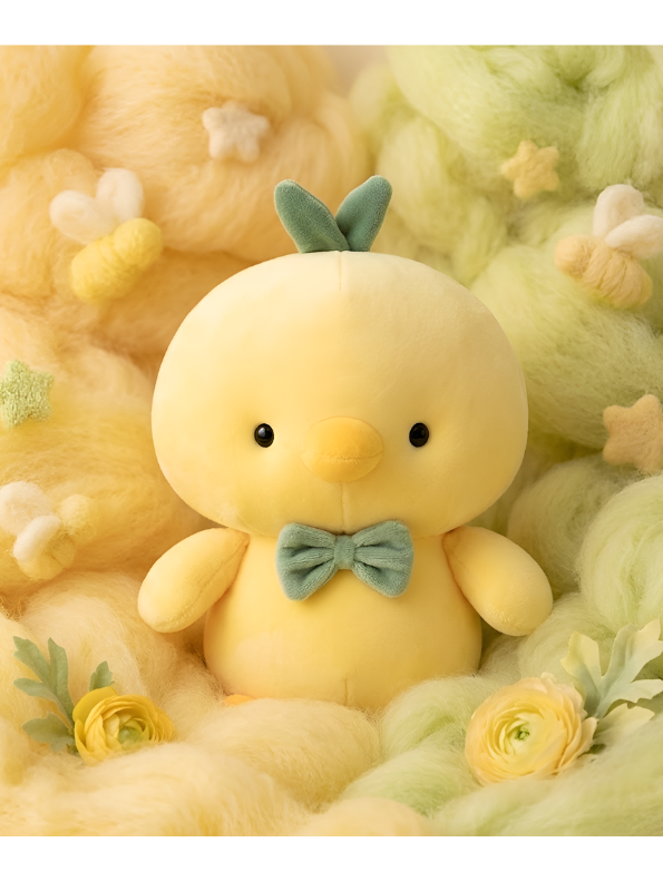 Cute Yellow Chick Plush Toy 8 Inch – Soft Duckling Stuffed Animal with Green Bow Tie ST15763.