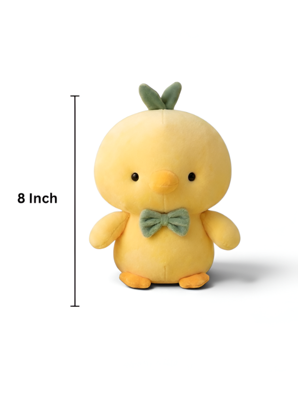 Cute Yellow Chick Plush Toy 8 Inch – Soft Duckling Stuffed Animal with Green Bow Tie ST15763.