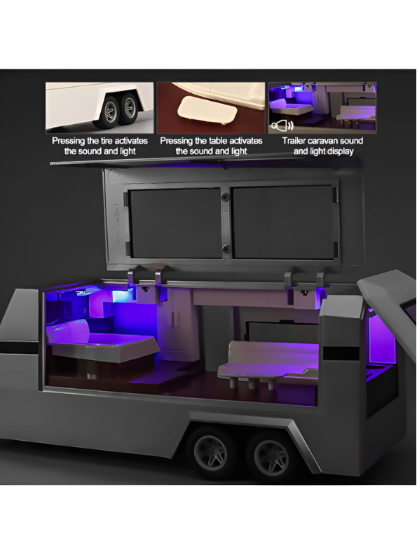 Cybertruck Diecast Car 1:32 Scale with Detachable Camper Trailer & Charging Station TV5518.