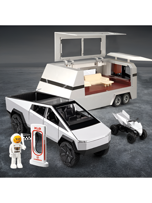 Cybertruck Diecast Car 1:32 Scale with Detachable Camper Trailer & Charging Station Black TV5518.