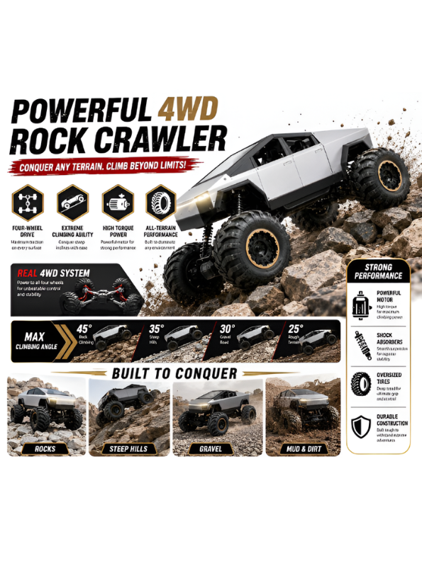 Cybertruck Style RC Car 1:8 Scale 4WD Off-Road Remote Control Monster Truck, Rechargeable High-Speed RC Truck for Adults & Kids TV5976