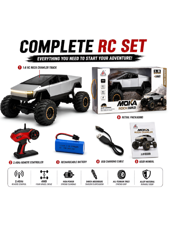 Cybertruck Style RC Car 1:8 Scale 4WD Off-Road Remote Control Monster Truck, Rechargeable High-Speed RC Truck for Adults & Kids TV5976