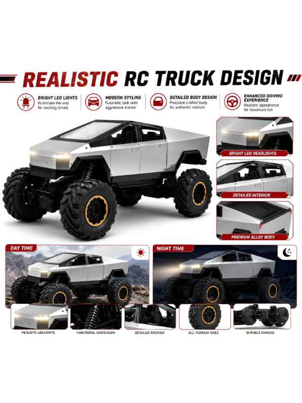 Cybertruck Style RC Car 1:8 Scale 4WD Off-Road Remote Control Monster Truck, Rechargeable High-Speed RC Truck for Adults & Kids TV5976