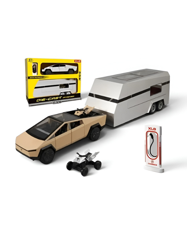 Cybertruck Diecast Car 1:32 Scale with Detachable Camper Trailer & Charging Station TV5518.