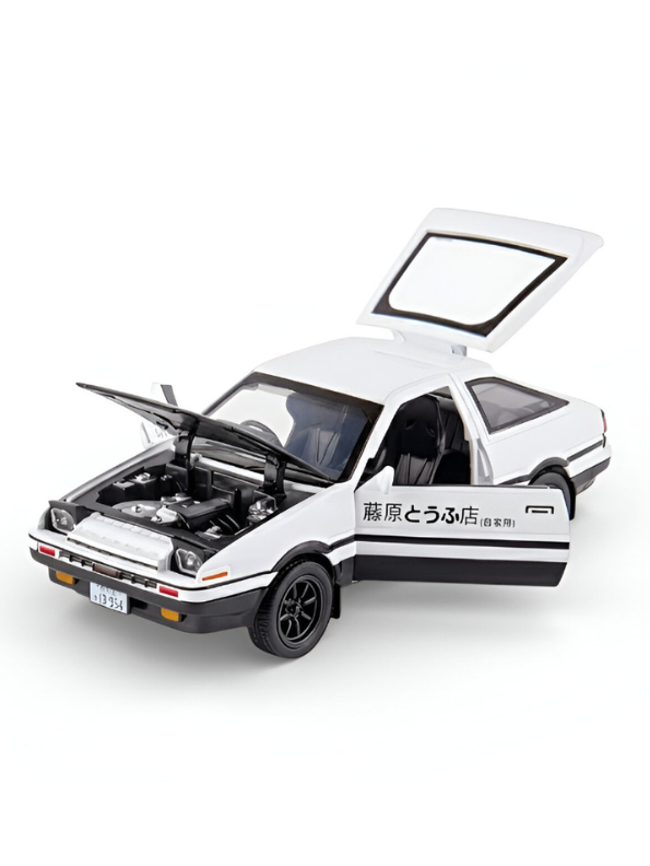 Toyota AE86 Trueno Die-Cast Car Model 1:35 Scale - White/Black Initial D Style Alloy Toy Car with Pull-Back Action, Lights & Sound LMI15620