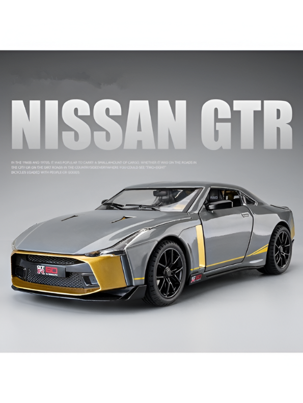 Nissan GT-R50 by Italdesign Diecast Model Car - 1/24 Scale Grey Special Edition - Collectible Toy Car with Pull-Back Action, Lights, and Sound - Perfect Gift for Car Enthusiasts LMI15124