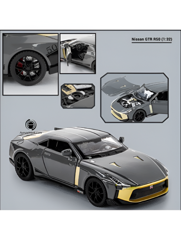 Nissan GT-R50 by Italdesign Diecast Model Car - 1/24 Scale Grey Special Edition - Collectible Toy Car with Pull-Back Action, Lights, and Sound - Perfect Gift for Car Enthusiasts LMI15124