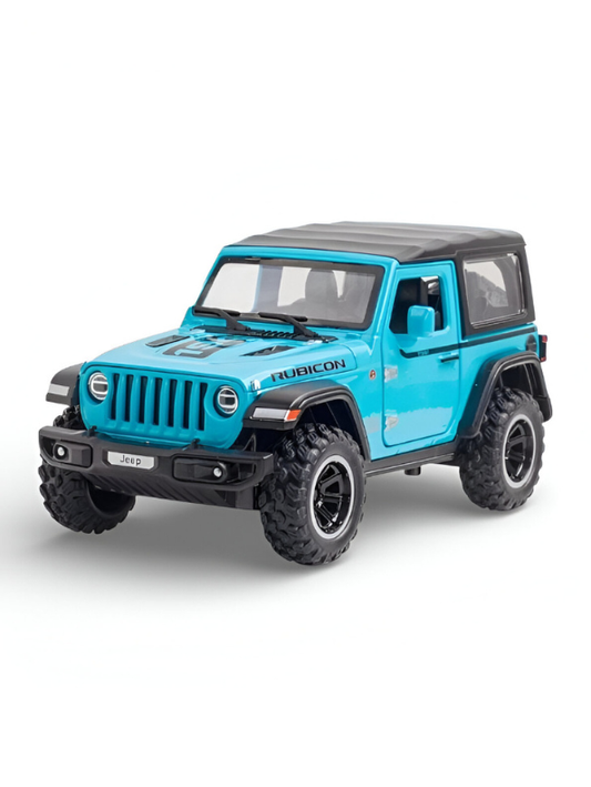 Jeep Wrangler Rubicon Diecast Model Car - 1:24 Scale Off-Road SUV, Army Blue, Openable Doors & Hood - Collectible Toy Vehicle for Kids and Adults LMI15325