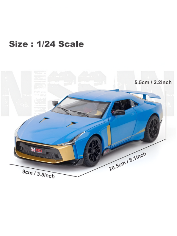 Nissan GT-R50 by Italdesign Diecast Model Car - 1/24 Scale Blue Special Edition - Collectible Toy Car with Pull-Back Action, Lights, and Sound - Perfect Gift for Car Enthusiasts LMI15124