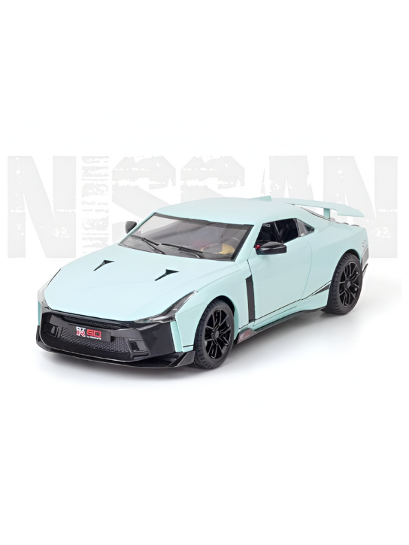 Nissan GT-R50 by Italdesign Diecast Model Car - 1/24 Scale Light blue Special Edition - Collectible Toy Car with Pull-Back Action, Lights, and Sound - Perfect Gift for Car Enthusiasts LMI15124