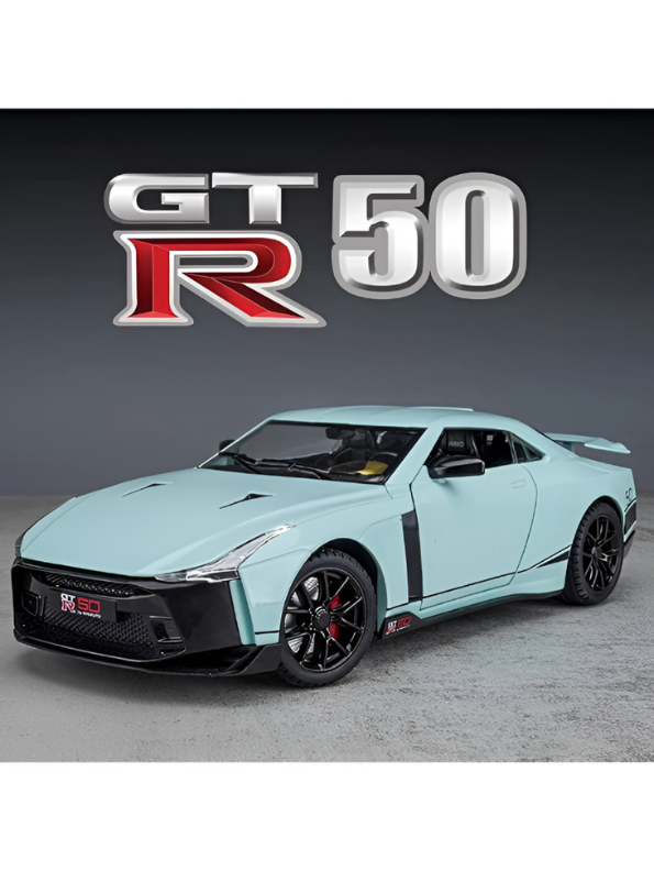 Nissan GT-R50 by Italdesign Diecast Model Car - 1/24 Scale Light blue Special Edition - Collectible Toy Car with Pull-Back Action, Lights, and Sound - Perfect Gift for Car Enthusiasts LMI15124