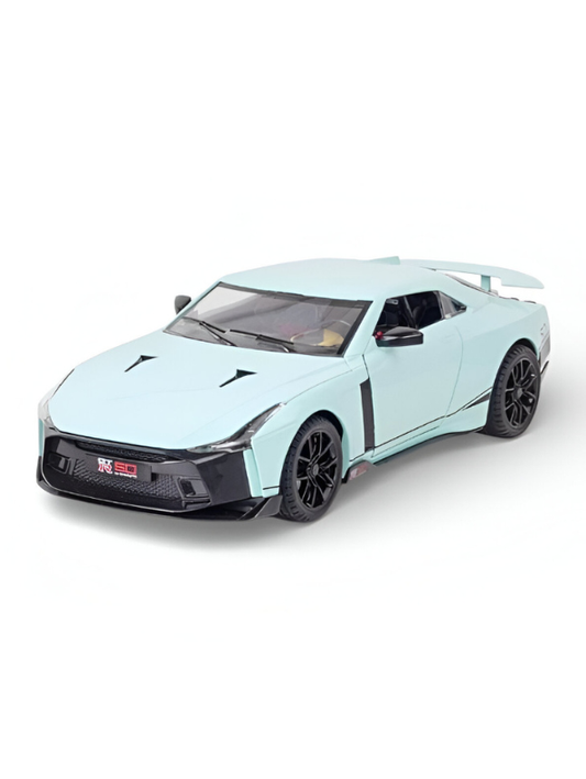 Nissan GT-R50 by Italdesign Diecast Model Car - 1/24 Scale Light blue Special Edition - Collectible Toy Car with Pull-Back Action, Lights, and Sound - Perfect Gift for Car Enthusiasts LMI15124