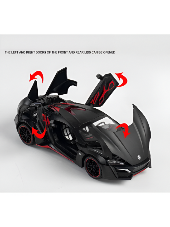 Lykan Hypersport Diecast Model Car 1:24 Scale - Matte Black Supercar Toy, Pull Back Action, Opening Doors, Kids & Collectors Gift LMI14219 - Free Car Inside.