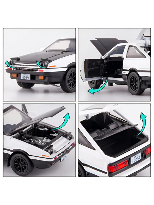 Toyota AE86 Trueno Die-Cast Car Model 1:35 Scale - White/Black Initial D Style Alloy Toy Car with Pull-Back Action, Lights & Sound LMI15620