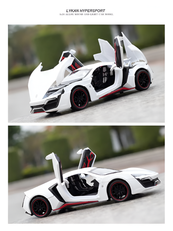 Lykan Hypersport Diecast Model Car 1:24 Scale - Matte Black Supercar Toy, Pull Back Action, Opening Doors, Kids & Collectors Gift LMI14219