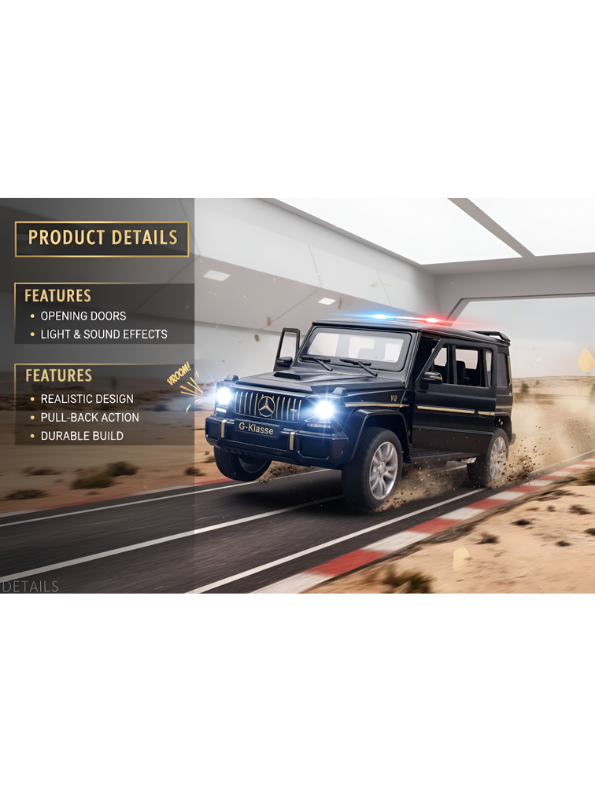 Mercedes-Benz G-Class G63 AMG Diecast Model Car - 1:36 Scale - Black with Gold Trim,  LMI16081