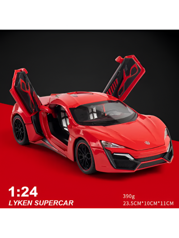 Lykan Hypersport Diecast Model Car 1:24 Scale - Matte Black Supercar Toy, Pull Back Action, Opening Doors, Kids & Collectors Gift LMI14219