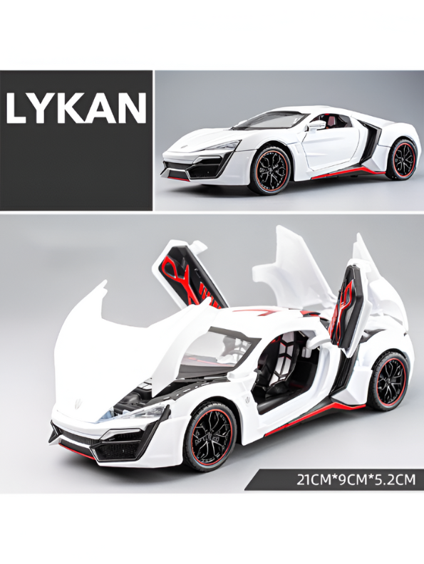 Lykan Hypersport Diecast Model Car 1:24 Scale - Matte Black Supercar Toy, Pull Back Action, Opening Doors, Kids & Collectors Gift LMI14219
