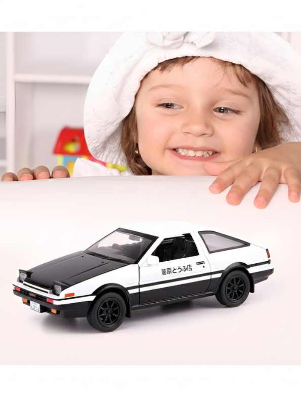 Toyota AE86 Trueno Die-Cast Car Model 1:35 Scale - White/Black Initial D Style Alloy Toy Car with Pull-Back Action, Lights & Sound LMI15620