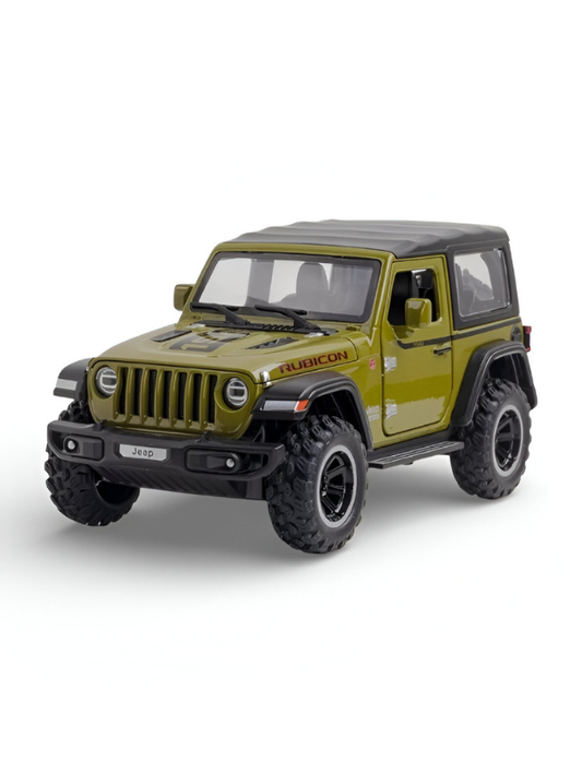 Jeep Wrangler Rubicon Diecast Model Car - 1:24 Scale Off-Road SUV, Army Green, Openable Doors & Hood - Collectible Toy Vehicle for Kids and Adults LMI15325