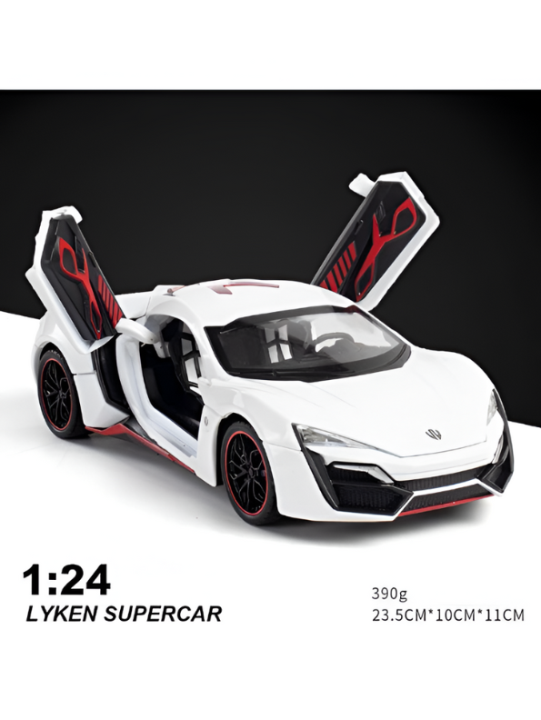 Lykan Hypersport Diecast Model Car 1:24 Scale - Matte Black Supercar Toy, Pull Back Action, Opening Doors, Kids & Collectors Gift LMI14219