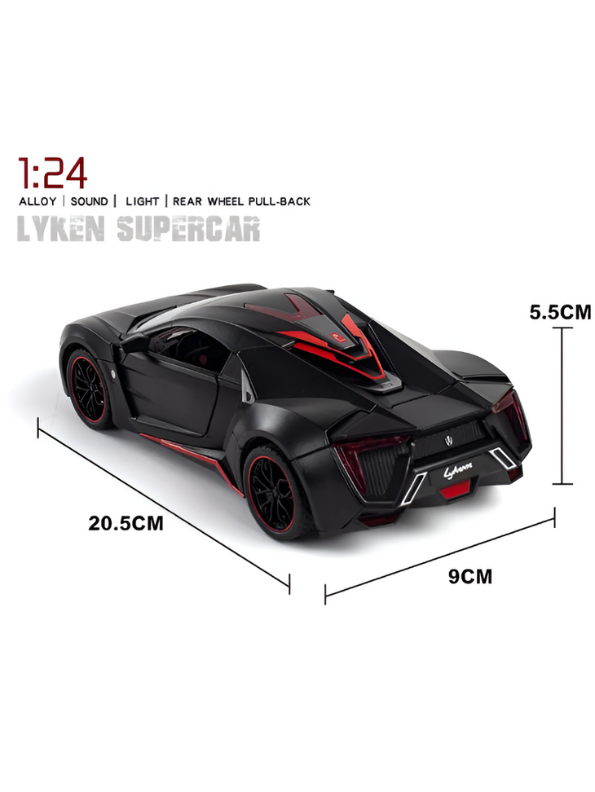 Lykan Hypersport Diecast Model Car 1:24 Scale - Matte Black Supercar Toy, Pull Back Action, Opening Doors, Kids & Collectors Gift LMI14219 - Free Car Inside.