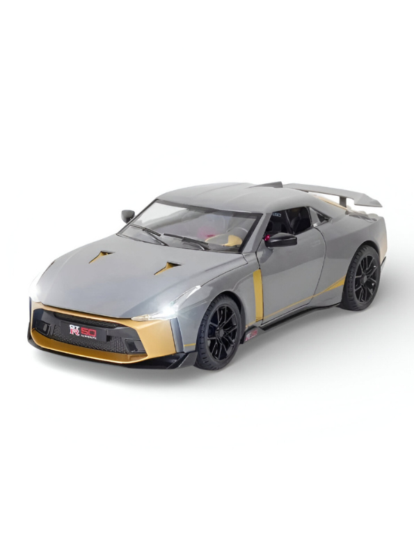 Nissan GT-R50 by Italdesign Diecast Model Car - 1/24 Scale Grey Special Edition - Collectible Toy Car with Pull-Back Action, Lights, and Sound - Perfect Gift for Car Enthusiasts LMI15124