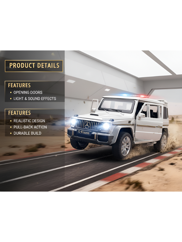 Mercedes-Benz G-Class G63 AMG Diecast Model Car - 1:36 Scale - Black Trim, Sound & Light Features LMI16081