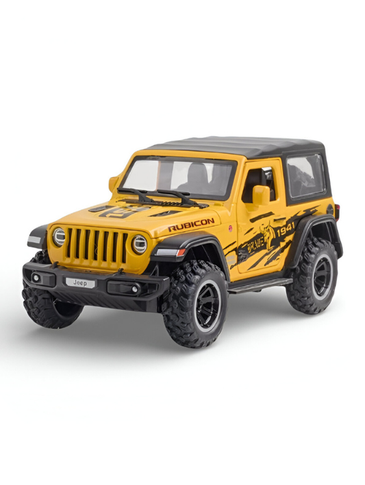 Jeep Wrangler Rubicon Diecast Model Car - 1:24 Scale Off-Road SUV, Army Yellow, Openable Doors & Hood - Collectible Toy Vehicle for Kids and Adults LMI15325