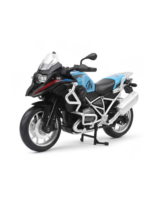 1:8 Scale Adventure Touring Diecast Motorcycle – Blue/Black Dual-Sport Toy Bike with Working Suspension and Kickstand