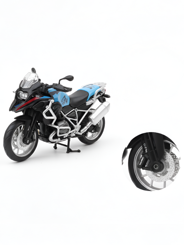 1:8 Scale Adventure Touring Diecast Motorcycle – Blue/Black Dual-Sport Toy Bike with Working Suspension and Kickstand
